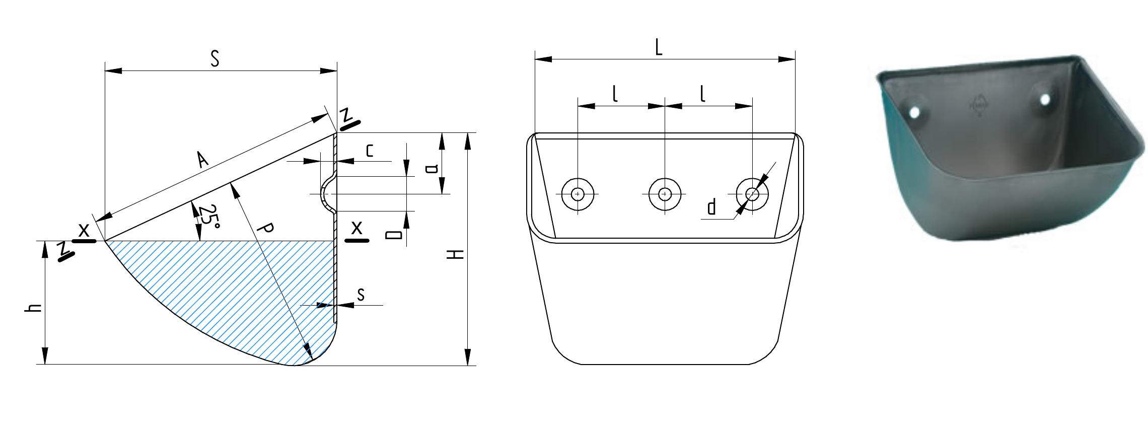 Metal elevator buckets COLUMBUS DIN 15232